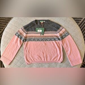 NEW NWT MALLKINI XS Pink Gray Alpaca Fair Isle Sweater